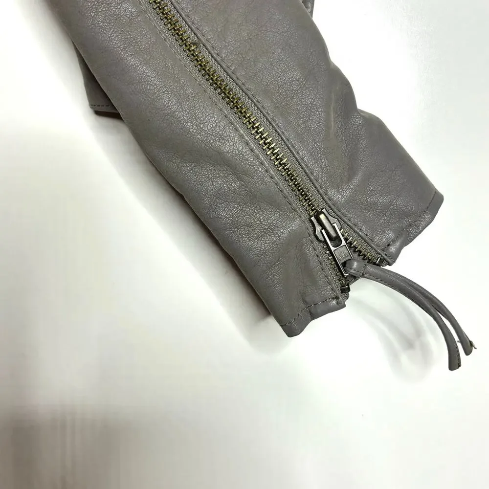 Free People Cool & Clean Vegan, Faux Leather Moto Jacket Slate Gray 4